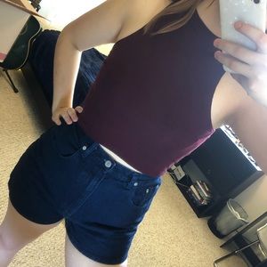burgundy mock neck crop top